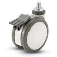 Caster; Twin Wheel; Swivel; 100mm; Polyurethane; Threaded Stem (1/2"-13TPI x 1"); Gray/ White; 220#; Prec BB; Total Lock (Item #66768)