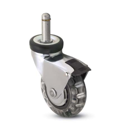 Caster; Swivel; 3" x 15/16"; Polyurethane; Grip Ring (7/16" x 7/8"); Chrome; Precision Ball Brng; 120#; Pedal Brake (Item #65148)