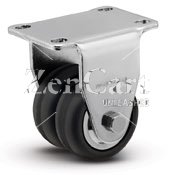 (image for) Caster; Dual Wheel; Rigid; 2" x 1"; Rubber (Soft; non-marking); Plate (2-1/2"x3-5/8": holes: 1-3/4"x2-13/16" (slots to 3-1/16"); 5/16" bolt); Chrome; Prec BB (Item #66357)