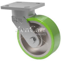 (image for) Caster; Swivel; 8" x 2"; T/R Polyurethane (Gray); Plate; 6"x7": holes: 4-5/8"x5-1/2"; 1/2" bolt; Zinc; Roller Brng; 1200#; Kingpinless (Item #63395)
