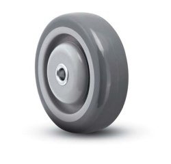 (image for) Caster; Swivel; 5" x 1-1/4"; PolyU on PolyO (Gray); Plate (2-5/8"x3-3/4"; holes: 1-3/4"x2-3/4" slots to 3"; 5/16" bolt); Prec BB; 315#; Thread Grds; Brake (Item #64935)