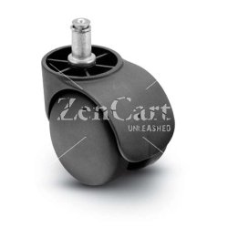 (image for) Caster; Twin; Swivel; 2-3/16" (55mm); Nylon; Grip Ring; 7/16"x7/8"; Black; 75#; Barile 1-3/4"; Hood (Item #69284)