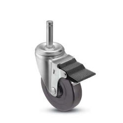 Caster; Swivel; 5" x 1-1/4"; Rubber (Hard; Non-marking); Grip Ring (7/16" x 1-1/4"); Zinc; Plain bore; 280#; Dust Cover (Mtl); Pedal Brake (Item #64527)