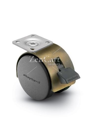 (image for) Caster; Twin; Swivel; 2" (50mm); Nylon; Top Plate; 1-3/16"x2"; hole spacing: 13/16"x1-9/16"; 3/16" bolt; Antique; Zinc Body; 75#; Wheel Brake; Hood (Item #67731)