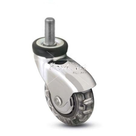 (image for) Caster; Swivel; 3" x 15/16"; Polyurethane (Clear); Threaded Stem (3/8"-16TPI x 1-1/2"); Chrome; Precision Ball Brng; 120#; Hood; Thread guards (Item #65087)