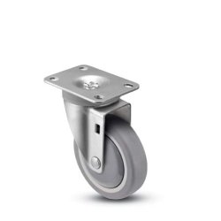 Caster; Swivel; 6" x 1-1/4"; PolyU on PolyO (Gray); Plate (2-5/8"x3-3/4"; holes: 1-3/4"x2-3/4" slotted to 3"; 5/16" bolt); Zinc; Prec Ball Brng; 325#; Thrd Grds (Item #64526)