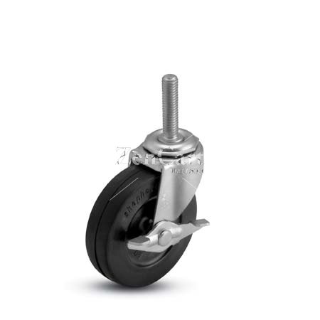 (image for) Caster; Swivel; 2-1/2"x13/16"; Rubber (Hard; Non-marking); Threaded Stem (3/8"-16TPI x 3/4"); Zinc; Plain bore; 95#; Side Friction Brake (Item #67019)