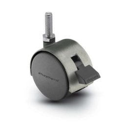 Caster; Twin; Swivel; 2in (50mm); Nylon; Threaded Stem; 5/16-18TPI x 1; Zinc Body; 75#; Pedal Lock; Wheel; Satin Chrome Hood (Item #68554)