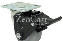 (image for) Caster; Swivel; 6" x 2"; Phenolic; Plate (4"x4-1/2"; holes: 2-5/8"x3-5/8" slots to 3"x3"; 3/8" bolt); Zinc; Roller Brng; 1200#; Pedal Wheel brake (Item #63980)