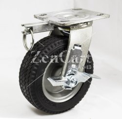 (image for) Caster; Swivel; 6" x 2"; Flat Free (Black); Plate (4"x4-1/2"); Prec BB; 150#; Sawtooth Tread; Bolted Hub; Tread Brake; Position Lock; Temp Sensitive (Item #65618)