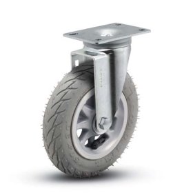 (image for) Caster; Swivel; 6"x1-1/4"; Flat Free (Grey); Top Plate (2-5/8"x3-3/4"; holes: 1-3/4"x2-3/4" slotted to 3"; 5/16" bolt); Zinc; Ball Brng; 150#; Dustcap (Item #67100)
