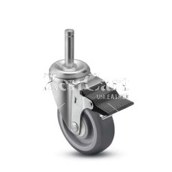 (image for) Caster; Swivel; 4" x 1-1/4"; PolyU on PolyO (Gray); Grip Ring (7/16" x 1-1/4"); Zinc; Precision Ball Brng; 300#; Dust Cover (Mtl); Bearing Cover; Pedal brake (Item #65465)