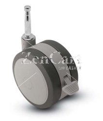 (image for) Caster; Twin; Swivel; 2" (50mm); Thermoplastized Rubber (Gray); Grip Neck; 5/16x1-1/2; Black/Grey; Rivet; 75#; Pedal Lock; Wheel (Item #68048)