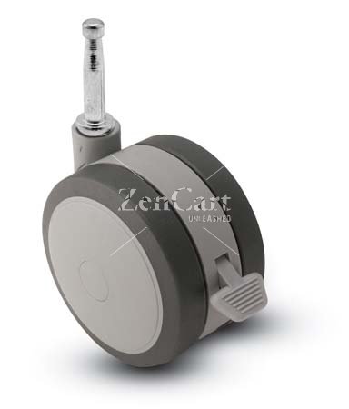 (image for) Caster; Twin; Swivel; 3" (75mm); Thermoplastized Rubber (Gray); Grip Neck; 5/16"x1-1/2"; Black/Grey; Riveted Axle; 165#; Wheel Brake (Item #67796)