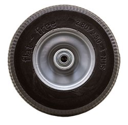 (image for) Caster; Swivel; 10" x 3"; Flat Free Tire (Black); Plate (4-1/2"x6-1/4"; holes: 2-7/16"x4-15/16" slotted to 3-3/8"x5-1/4"; 3/8" bolt); Zinc; Prec BB; 280#; Brake (Item #62909)