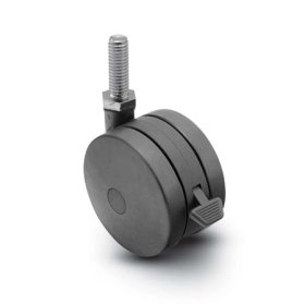 (image for) Caster; Twin; Swivel; 2" (50mm); Nylon; Threaded Stem; 3/8"-16TPI x 1"; Black; Rivet; 75#; Pedal Lock; Wheel (Item #68674)