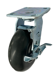 Caster; Swivel; 8"x2"; Balloon Rubber (Gr) on Alum; Plate (4"x4-1/2"; holes: 2-5/8"x3-5/8" slot to 3"x3"; 3/8" bolt); Zinc; Ball Brng; 500#; Brake (Item #67430)