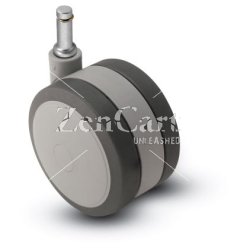 (image for) Caster; Twin; Swivel; 60mm (2-3/8"); Thermoplastized Rubber (Gray); Threaded Stem; 5/16"-18TPI x 3/4"; Gray; Rivet; 100#; Wheel Brake (Item #63081)