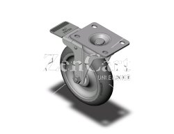 (image for) Caster; Swivel; 5 x 1-1/4; Monotech Round (Gray); Plate (2-5/8x3-3/4; holes: 1-3/4x2-3/4 slotted to 3; 5/16 bolt); Zinc; Precision Ball Brng; 325#; Total Lock (Item #66677)