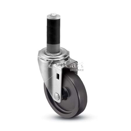 (image for) Caster; Swivel; 5" x 1-1/4"; Polyolefin; Expandable Adapter (fits 1-1/4" I.D. x 1-5/16" I.D. tubing; Zinc; Plain bore; 350#; Dust Cover (Mtl) (Item #65076)