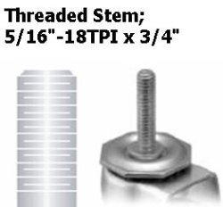 (image for) Caster; Twin; Swivel; 2-3/8" (60mm); Nylon; Threaded Stem; 5/16"-18TPI x 3/4"; Black; Rivet; 100# (Item #63082)