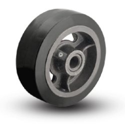 (image for) Caster; Swivel; 8" x 2"; Rubber on Cast; Plate (4"x4-1/2"; holes: 2-5/8"x3-5/8" slots to 3"x3"); Roller Brng; Spring Loaded (50% deflection at 500#); Swiv Lock (Item #63485)