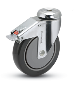(image for) Caster; Swivel; 5" x 1-1/4"; TPR Rubber (Gray); Hollow Kingpin (1/2" bolt hole); Chrome; Precision Ball Brng; 260#; Total Lock; Thread guards (Item #64668)