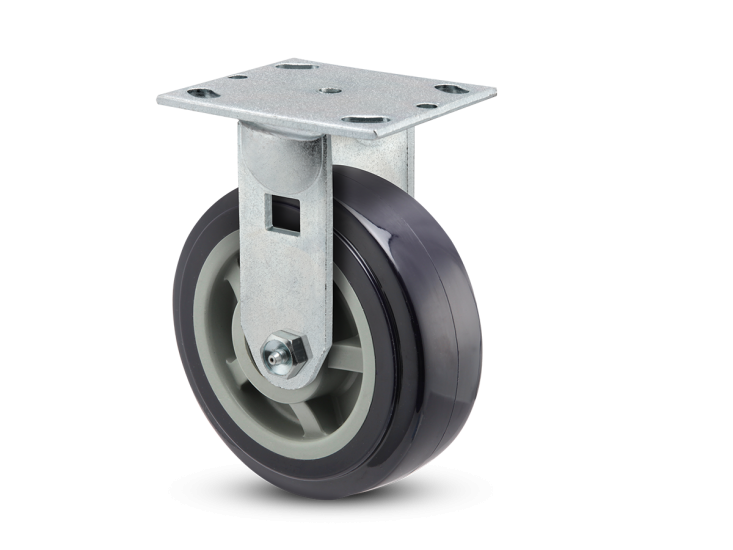 (image for) Caster; Rigid; 5\" x 2\"; Blue Thermo-Urethane; Plate (4\"x4-1/2\"; holes: 2-5/8\"x3-5/8\" slots to 3\"x3\"; 3/8\" bolt); Zinc; Dual Sealed Prec Ball Brng; 800# (Item #63762)