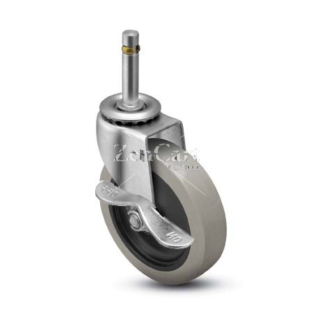 (image for) Caster; Swivel; 3"x13/16"; PolyU on PolyO (Gray); Grip Ring; 7/16"x7/8"; Zinc; Plain bore; 120#; Side friction brake (Item #67466)