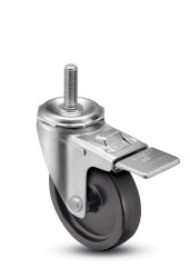 Caster; Swivel; 5" x 1-1/4"; Polyolefin; Threaded Stem (1/2"-13TPI x 1"); Plain bore; 300#; Total Lock; Dust Cover (Item #65037)
