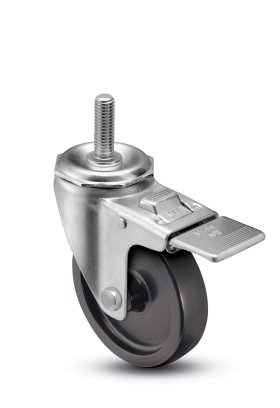 (image for) Caster; Swivel; 3" x 1-1/4"; HD Polyolefin; Threaded Stem (1/2"-13TPI x 1"); Zinc; Plain bore; 300#; Dust Cover; Total Lock Brake (Item #63290)