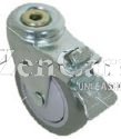 (image for) Caster; Swivel; 4" x 1-1/4"; Thermoplastized Rubber (Gray); Hollow Kingpin (1/2" bolt hole); Prec Ball Brngs; 260#; Dust Cover (Mtl); Thread guards; Total Lock (Item #63245)