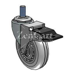 (image for) Caster; Swivel; 3" x 13/16"; Polyurethane (Clear); Threaded Stem (3/8"-16TPI x 1-1/2"); Zinc; Plain bore; 120#; Pedal style brake (Item #64098)