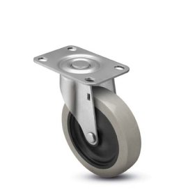 (image for) Caster; Swivel; 3" x 13/16"; PolyU on PolyO (Gray); Plate (2-5/8"x3-3/4"; holes: 1-3/4"x2-3/4" slotted to 3"; 5/16" bolt); Zinc; Plain bore; 120# (Item #64193)