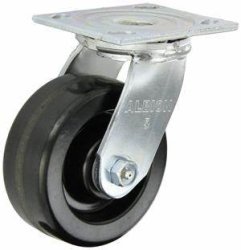 Caster; Swivel; 6" x 3"; Phenolic; Plate (5-1/4"x7-1/4"; holes: 3-3/8"x5-1/4" slots to 4-1/8"x6-1/8"; 1/2" bolt); Zinc; Roller Brng; 2000#; Face Brake (Item #63401)
