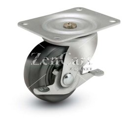 (image for) Caster; Swivel; 3"x1-1/4"; Hard Rubber; Non-marking; Plate (3-1/8x4-1/8; holes: 2-3/8x3-3/8 slots to 3-7/16; 5/16 bolt); Zinc; Plain bore; Friction brake; 150# (Item #67029)