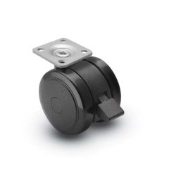 Caster; Twin; Swivel; 2in (50mm); Nylon; Top Plate; 1-1/2x1-1/2; hole spacing: 1x1; 3/16 bolt; Black; Rivet Brng; 75#; Pedal Lock; Wheel (Item #69307)