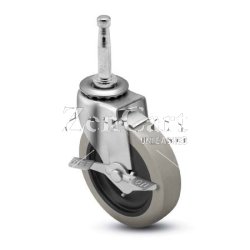 (image for) Caster; Swivel; 3" x 13/16"; PolyU on PolyO (Gray); Grip Neck (5/16" x 1-1/2"); Zinc; Plain bore; 120#; Side friction brake (Item #64512)