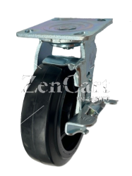 (image for) Caster; Swivel; 8" x 2"; Rubber on Alum; Plate (4"x4-1/2"; holes: 2-5/8"x3-5/8" slots to 3"x3"; 3/8" bolt); Zinc; Roller Brng; 600#; Brake (Item #67059)