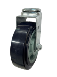 Caster; Swivel; 6" x 2"; Blue PolyU on PolyO; Hollow Kingpin (1/2" bolt hole); Zinc; Prec Ball Brng; 400# (Item #63026)