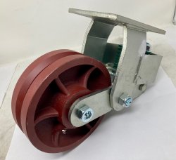 Caster; Rigid; 8" x 2-1/2"; V-Groove (7/8) Ductile Steel; Plate (5-1/4"x7-1/4"); Roller Brng; 1100#; Spring Loaded (3/4" Compression at 1100#) (Item #63219)