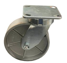 (image for) Caster; Swivel; 6" x 3"; V-Groove (1-3/8") Cast Iron; Plate (6-1/4"x7-1/2": holes: 4-1/8"x6" slots to 4-1/2"x6-1/8"; 1/2" bolt); Roller Brng; 3500#; Kingpinless (Item #64678)