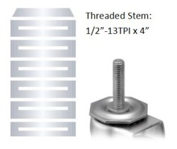 (image for) Caster; Swivel; 3" x 1-1/4"; Gray TPR Rubber; Threaded Stem (1/2"-13TPI x4"); Zinc; Prec Ball Brngs; 210#; Dust Cover (Plastic); Thread guards; Wheel Brake (Item #63367)