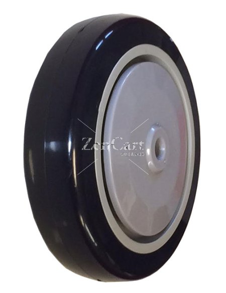 (image for) Wheel; 4" x 1-1/4"; PolyU on PolyO (Black); Ball Brng; 3/8" Bore; 1-9/16" Hub Length; 300#; Thread Guards (Item #87195)