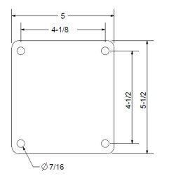 (image for) Caster; Swivel; 4" x 2"; Cast Iron; Plate; 5"x5-1/2"; holes: 4-1/8"x4-1/2"; 7/16" bolt; Zinc; Roller Brng; 900#; Top lock brake; Zerk Axle (Item #69144)