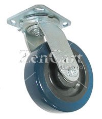 (image for) Caster; Swivel; 5" x 2"; PolyU on PolyO (Blue); Top Plate (4"x4-1/2"; holes: 2-5/8"x3-5/8" slotted to 3"x3"; 3/8" bolt); Stainless; Stainless Roller Brng; 600# (Item #65794)