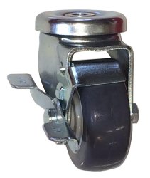 Caster; Swivel; 3" x 1-1/4"; PolyU on PolyO (Gray); Hollow Kingpin (1/2" bolt hole); Zinc; Precision Ball Brng; 250#; Tread brake; Dust Cover (Mtl) (Item #66725)
