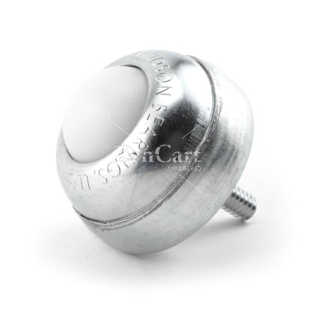 (image for) Ball Transfer; 1" Ball; Nylon; Threaded Stud; 1/4"-20TPI x 11/16"; Stainless steel w/ zinc-plated cup and stud; 35#; 1-3/8 load height (Item #89450)