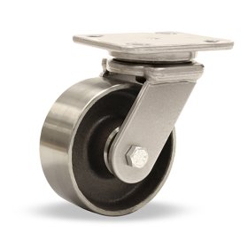 Caster; Swivel; 6" x 2"; Steel (Forged); Top Plate (4"x4-1/2"; holes: 2-5/8"x3-5/8" slotted to 3"x3"; 3/8" bolt); Zinc; Roller Brng; 1250#; Temp to 1300 deg. (Item #65864)