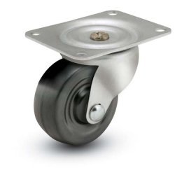 Caster; Swivel; 2" x 15/16"; Rubber (Hard); Top Plate (1-7/8" x 2-9/16"; holes: 15/16" x 2-1/8"; 1/4" bolt); Zinc; Plain bore; 125# (Item #66272)